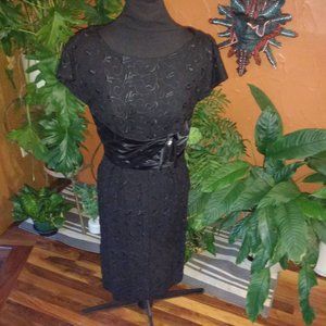 Price Drop!!  Vintage embroidered wool/satin Dress, rhinestone trim